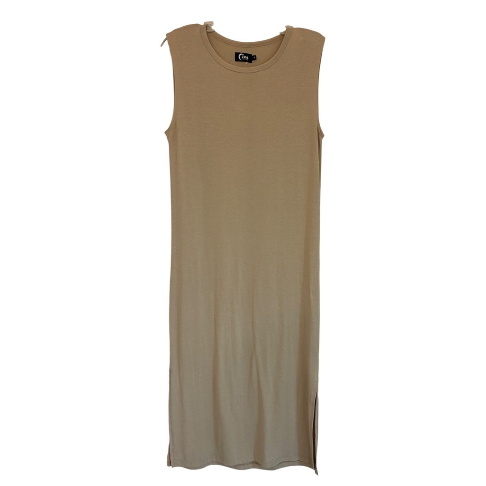 ZYIA Active Monterey Womens S Warm Sand Sleeveless Midi Tank Dress Side Slits
